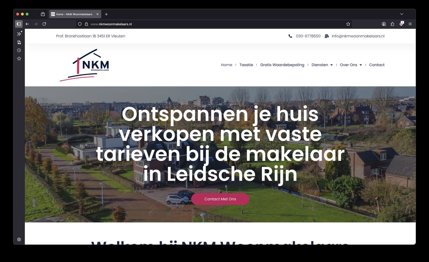 Website van NKM Woonmakelaars, gebouwd door Mark ICT