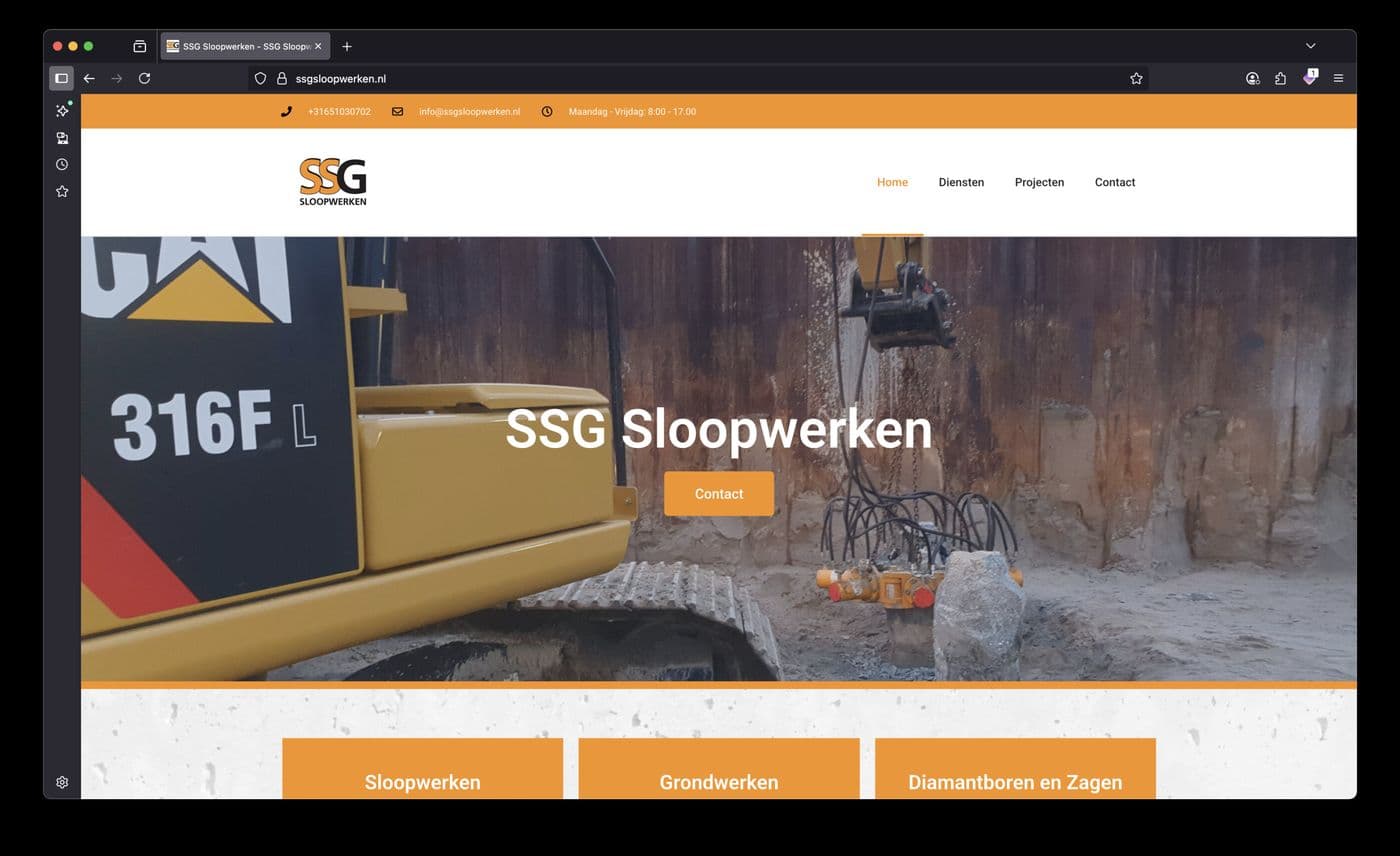 Website van SSG Sloopwerken, gebouwd door Mark ICT